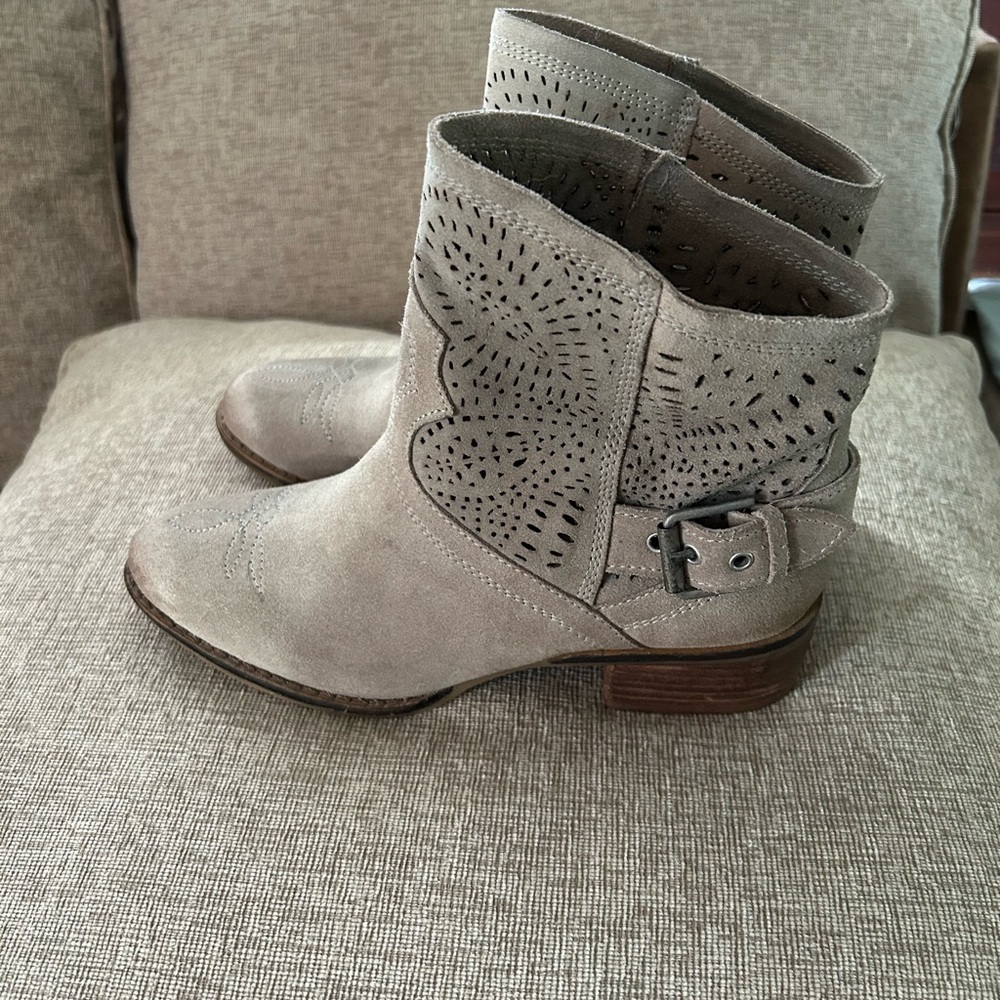 Naughty Monkey Women’s Perforated Taupe Ankle Boots, Size 7